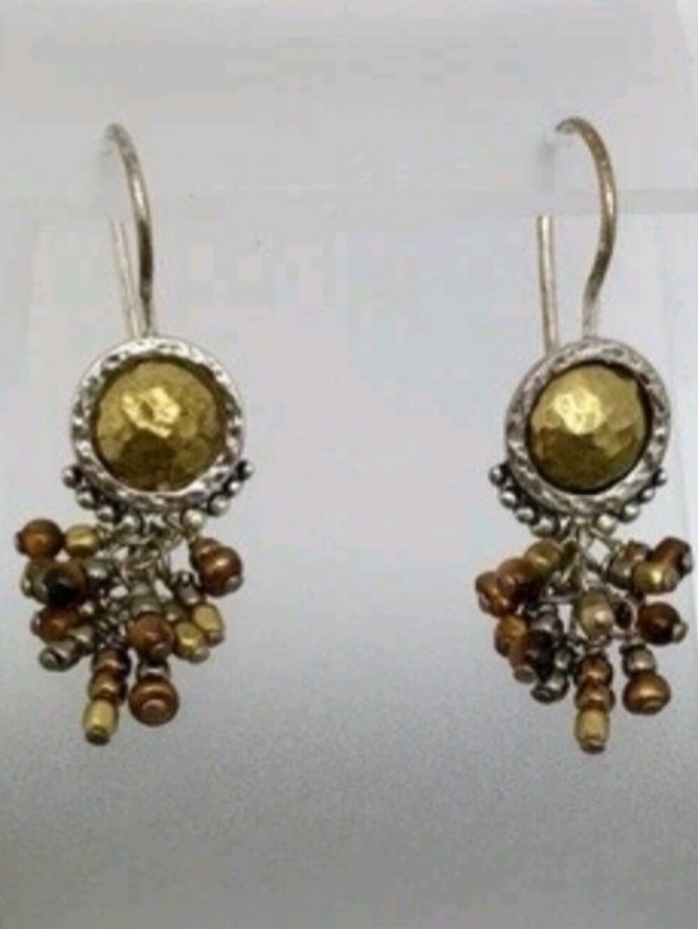 Silpada Sterling Silver Brass Pearl Tiger Eye Glass Bead Dangle Earrings
